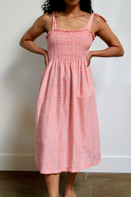 Smocked Ditsy Pink Floral Sundress