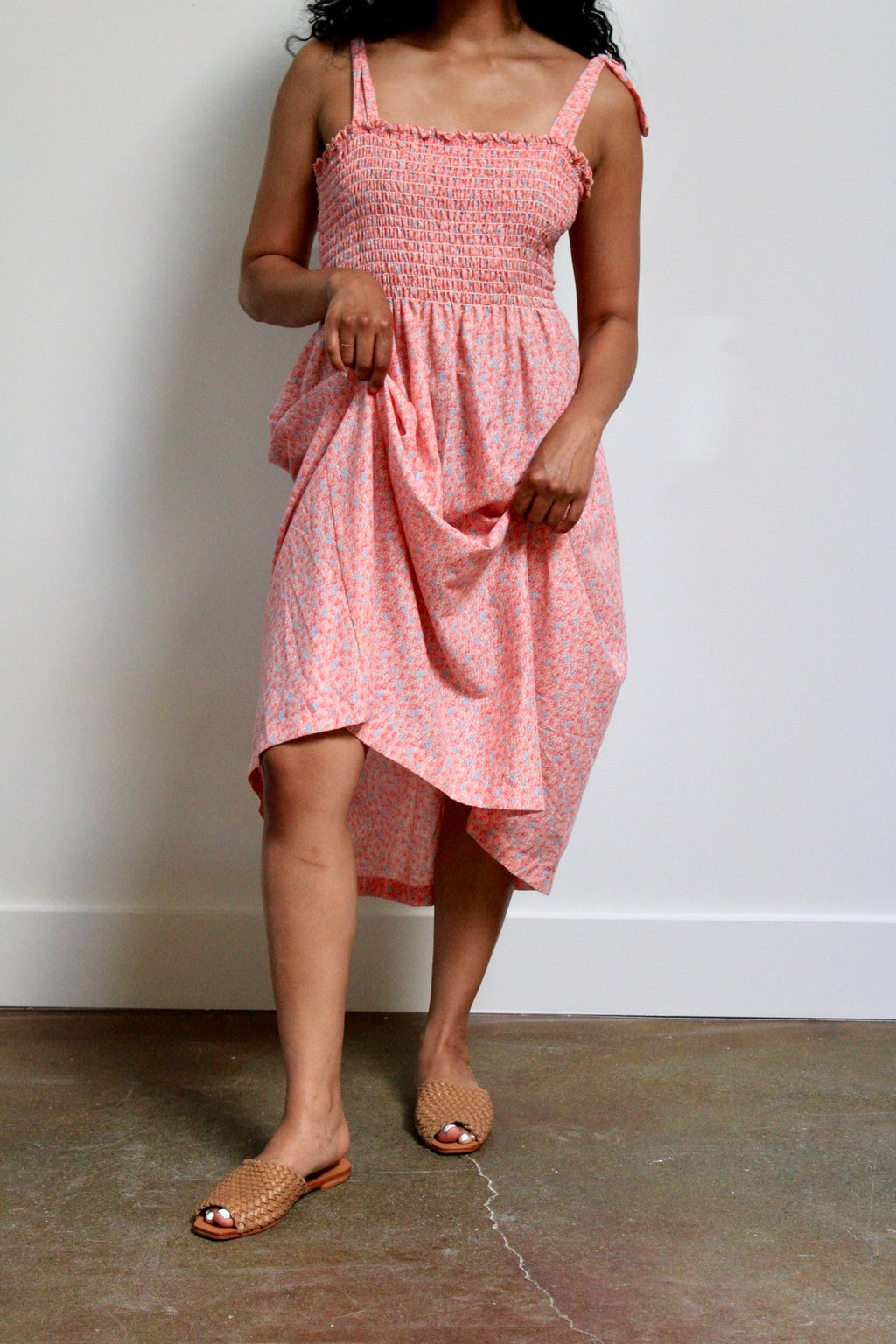 Smocked Ditsy Pink Floral Sundress
