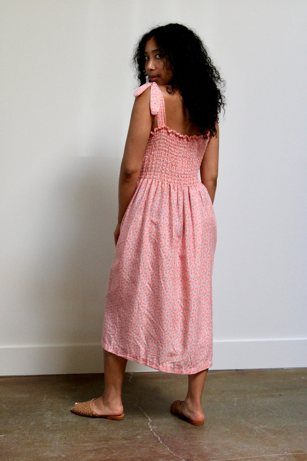 Smocked Ditsy Pink Floral Sundress