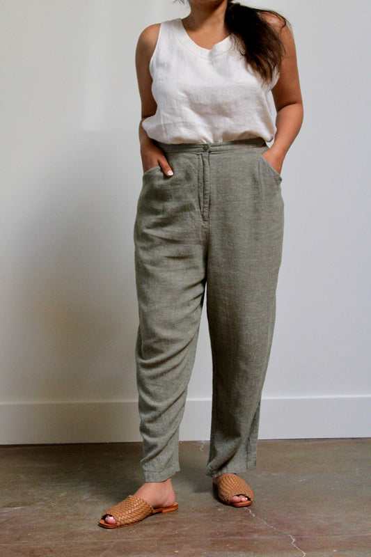 Sage Woven Linen Blend Relaxed Pants