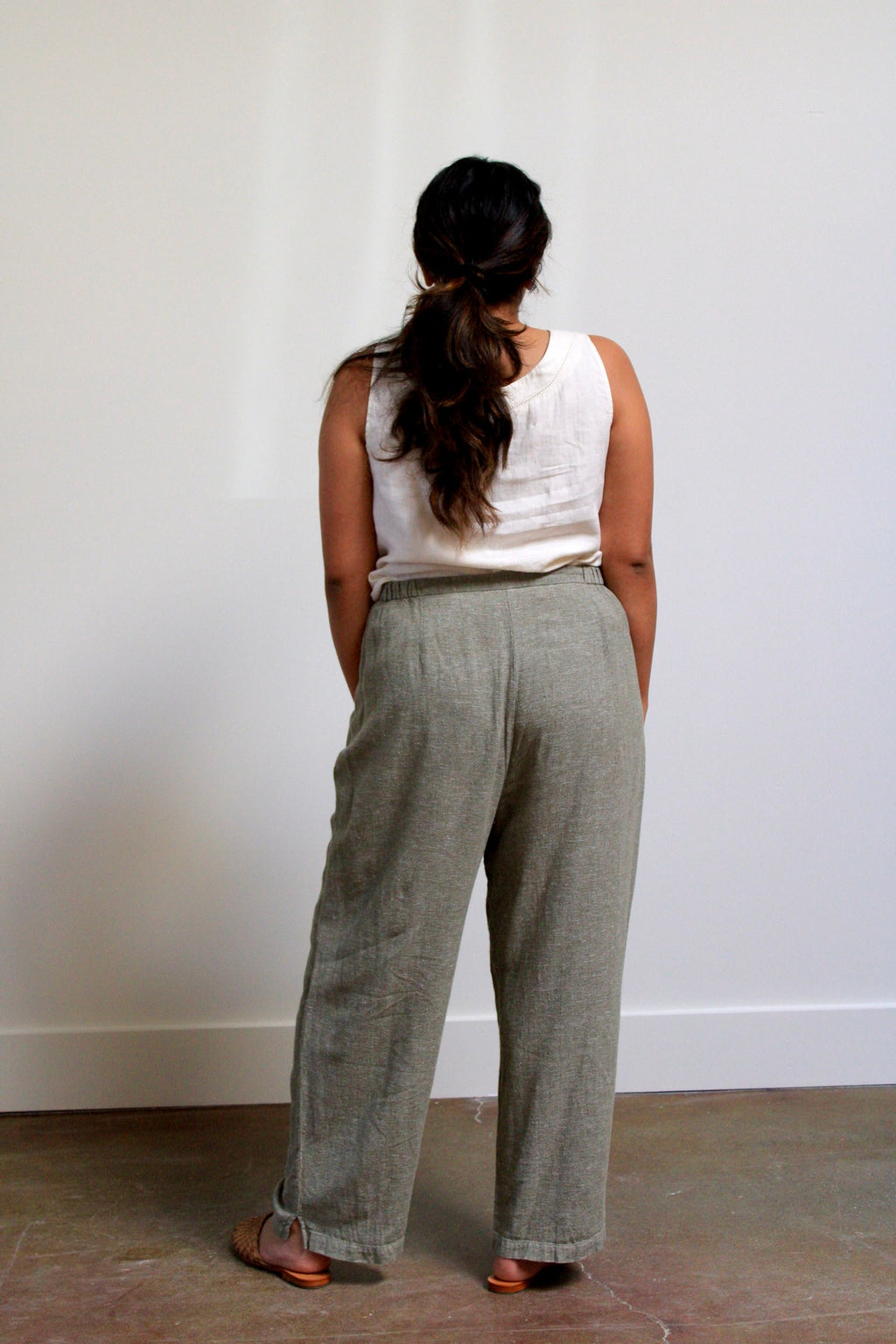 Sage Woven Linen Blend Relaxed Pants