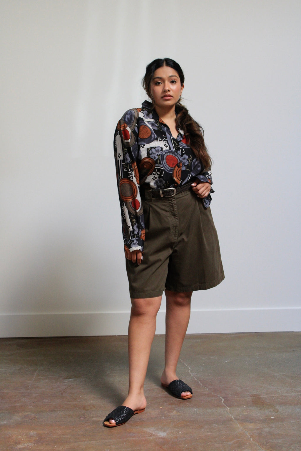 Moody Print Silk Button Down Blouse