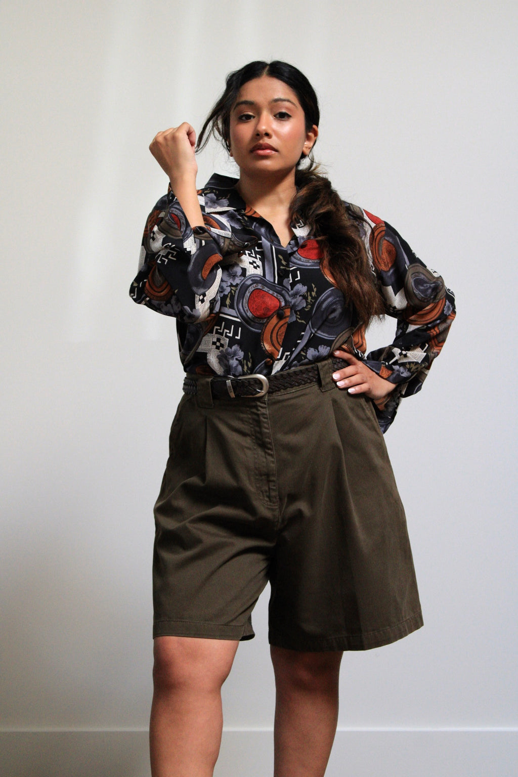 Moody Print Silk Button Down Blouse