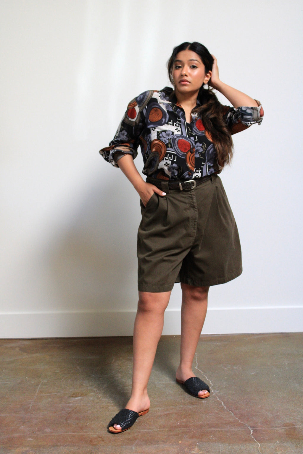 Moody Print Silk Button Down Blouse