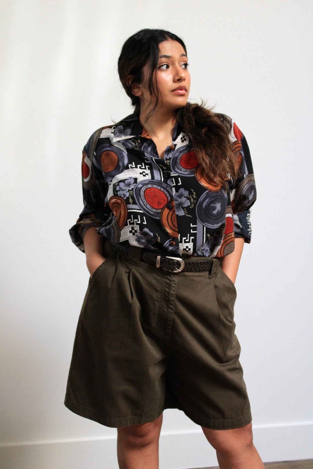 Moody Print Silk Button Down Blouse