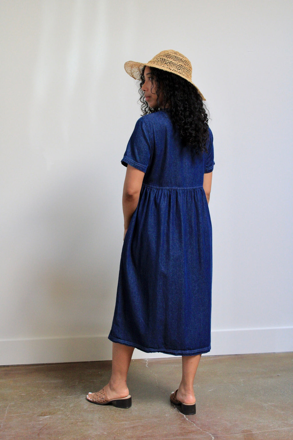 Dark Wash Button Front Babydoll Dress