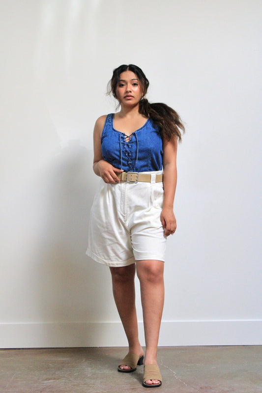 Bone Linen Blend Pleated Trouser Shorts