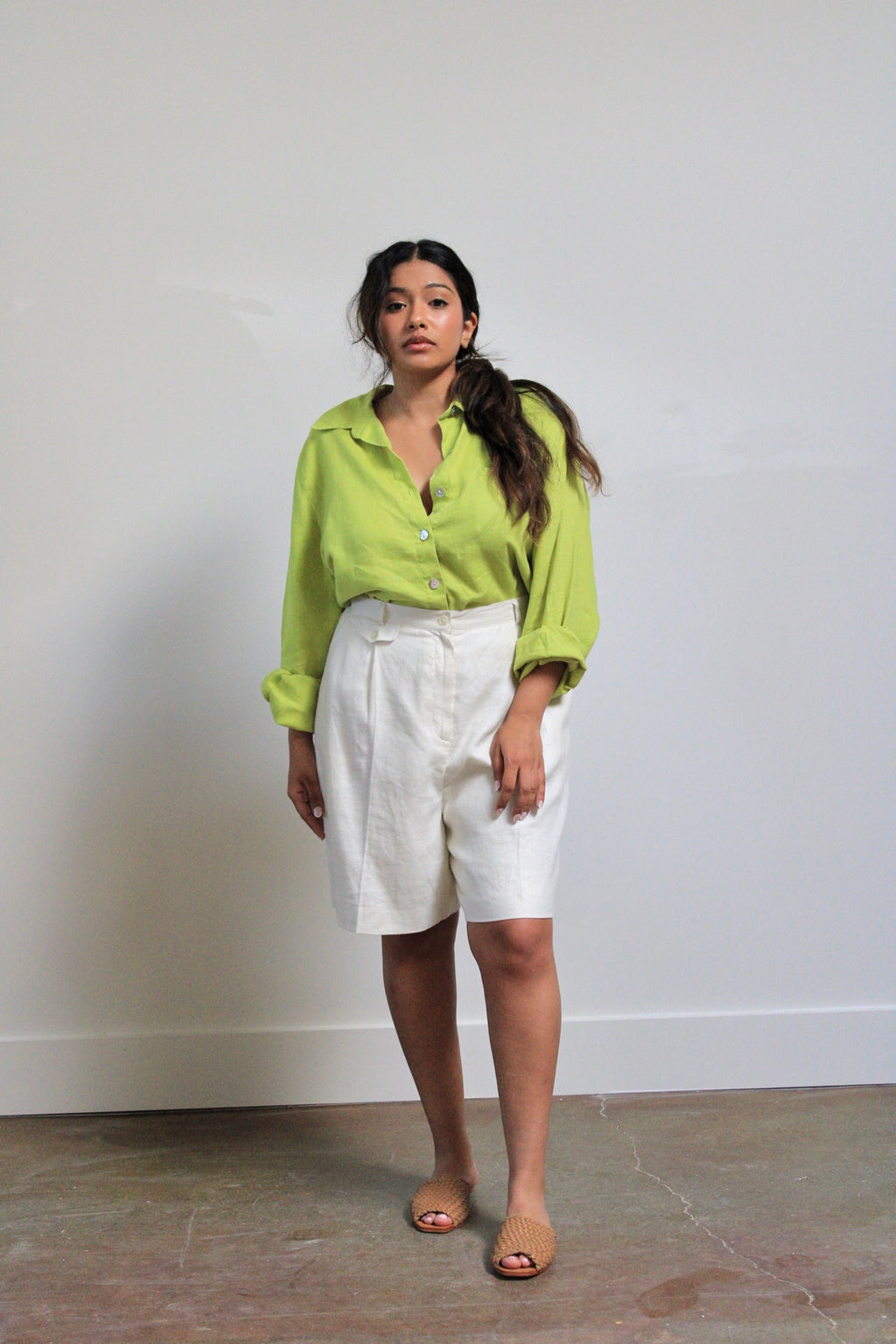 Oatmilk Linen Pleated Trouser Shorts