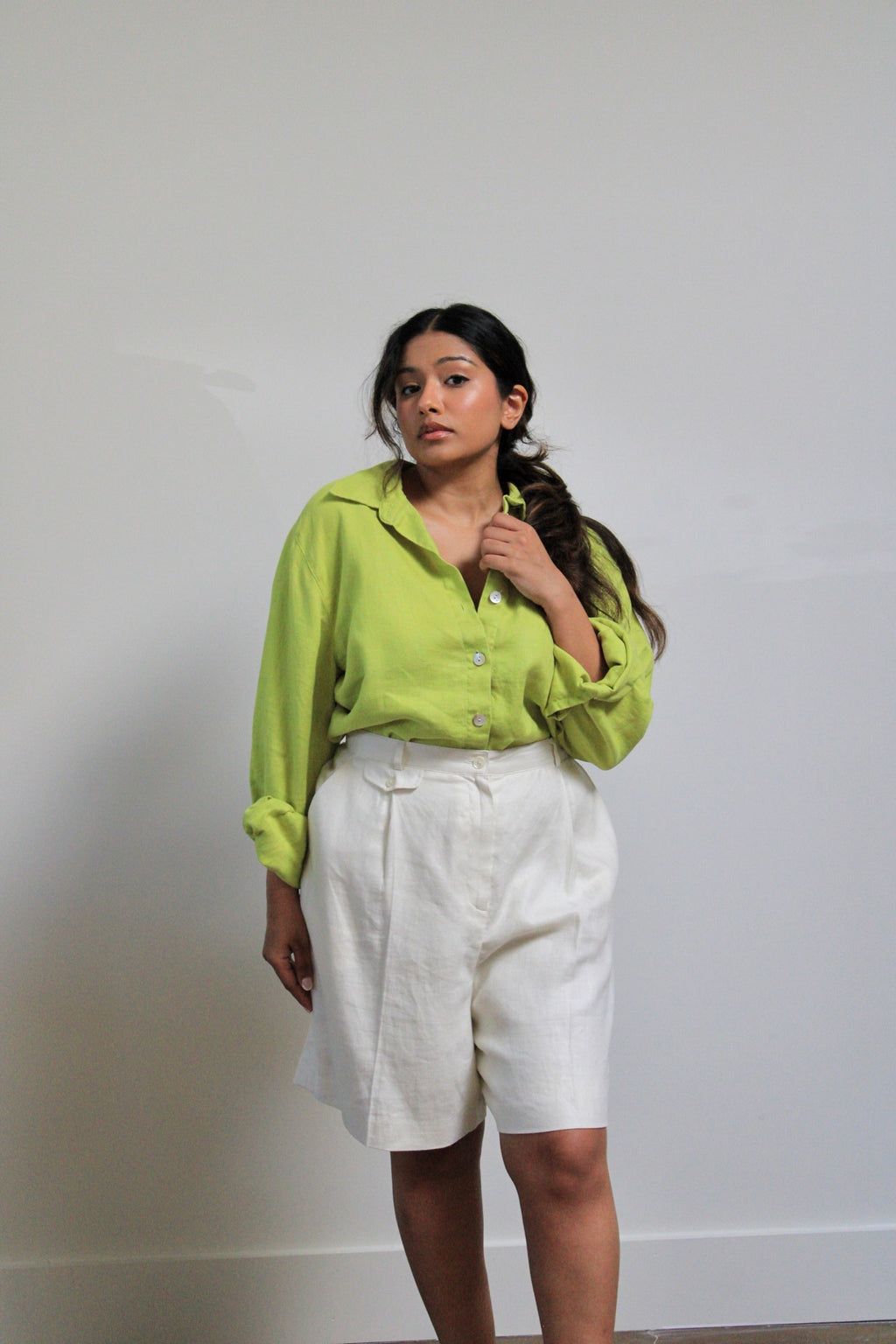 Oatmilk Linen Pleated Trouser Shorts