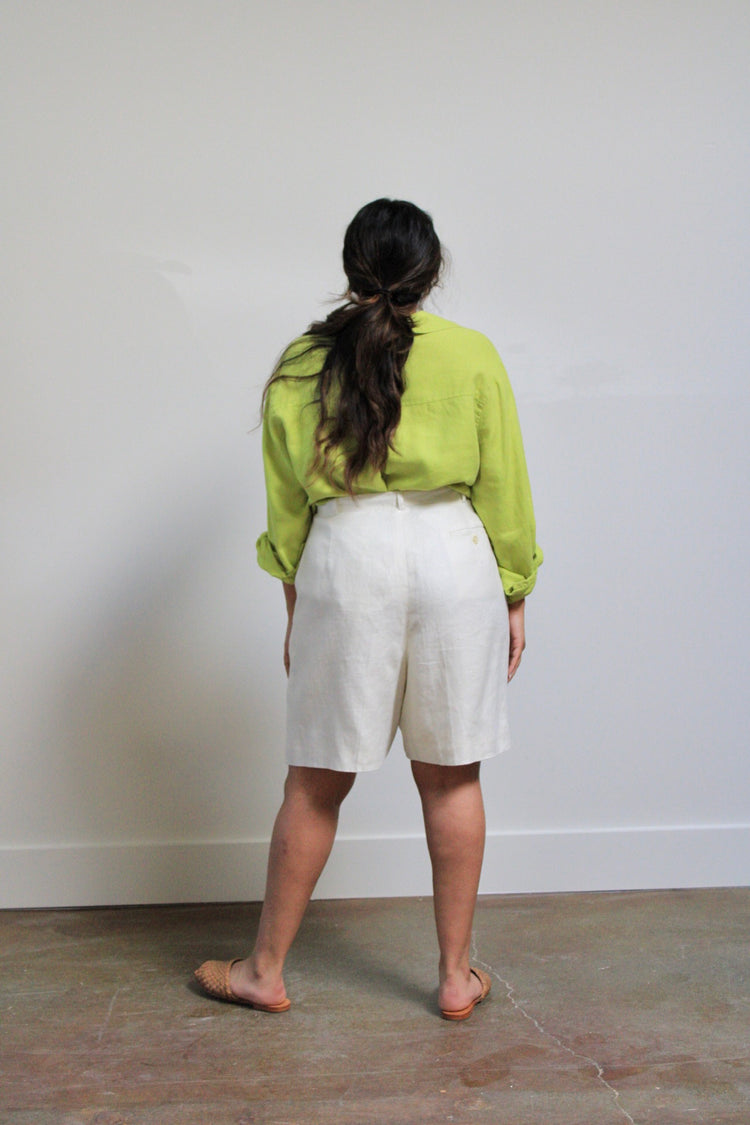 Oatmilk Linen Pleated Trouser Shorts