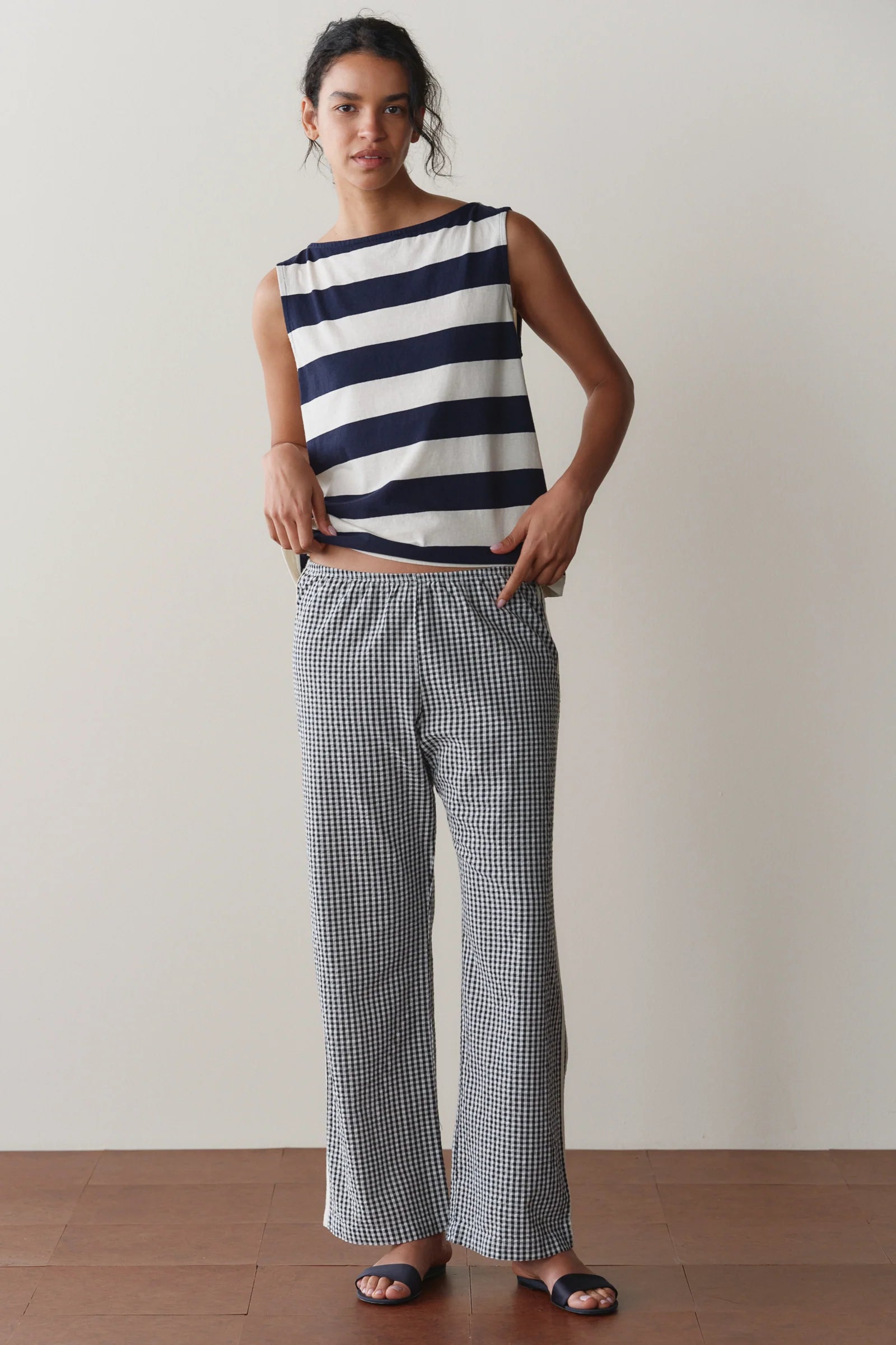 The Cotton Gingham Stripe Crop Pant