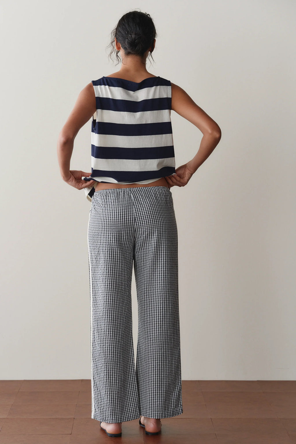 The Cotton Gingham Stripe Crop Pant