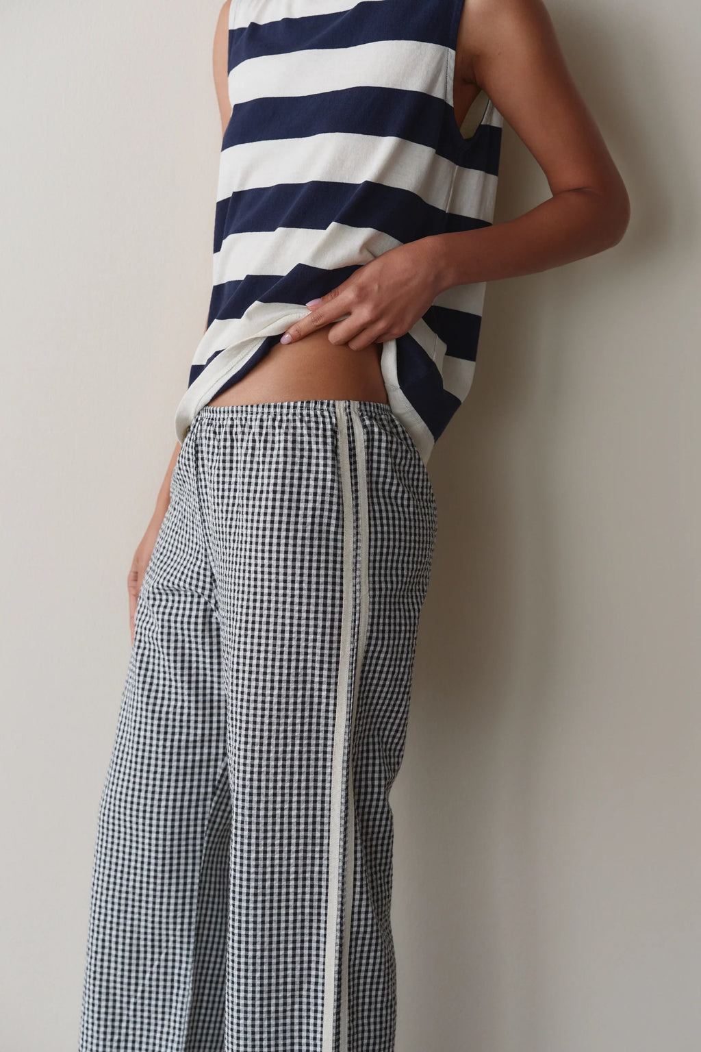 The Cotton Gingham Stripe Crop Pant