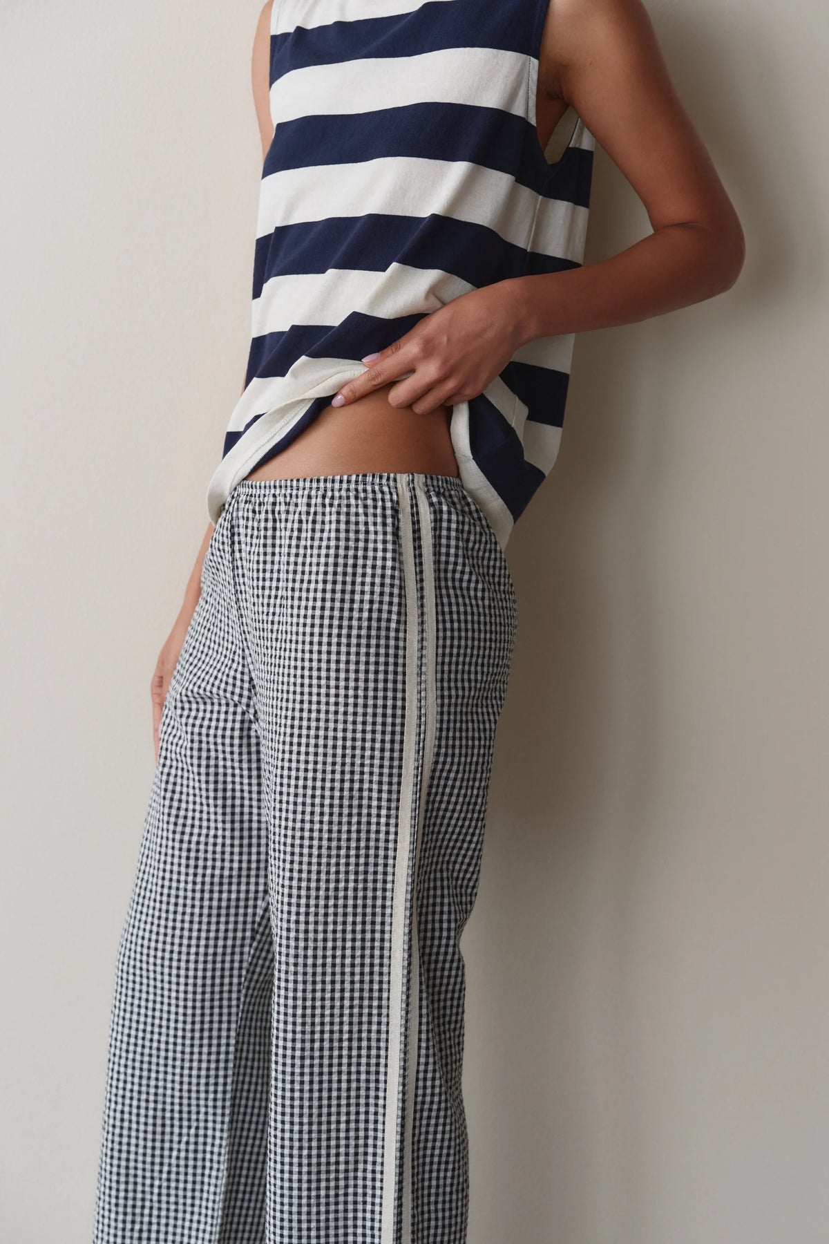 The Cotton Gingham Stripe Crop Pant