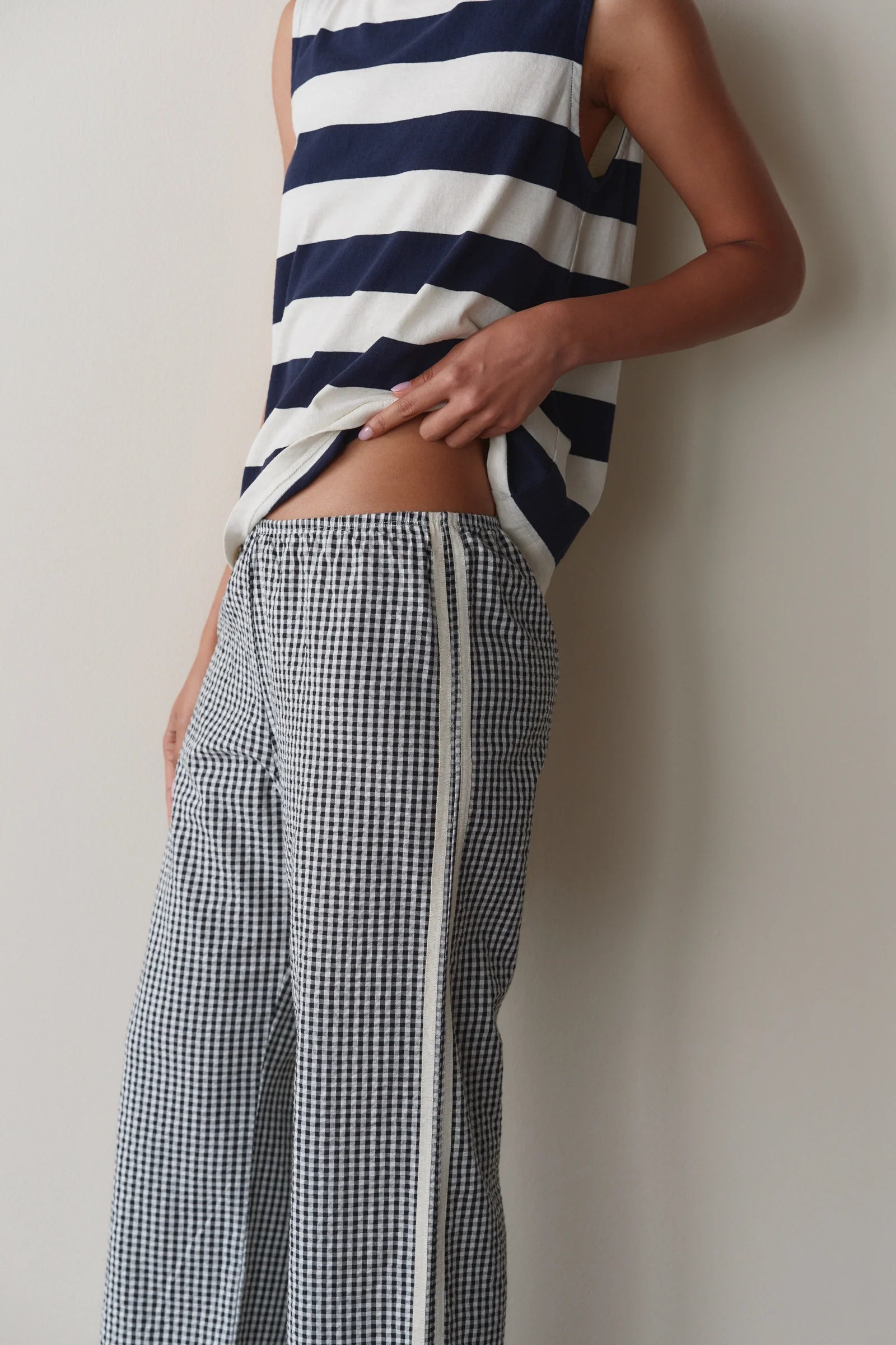 The Cotton Gingham Stripe Crop Pant