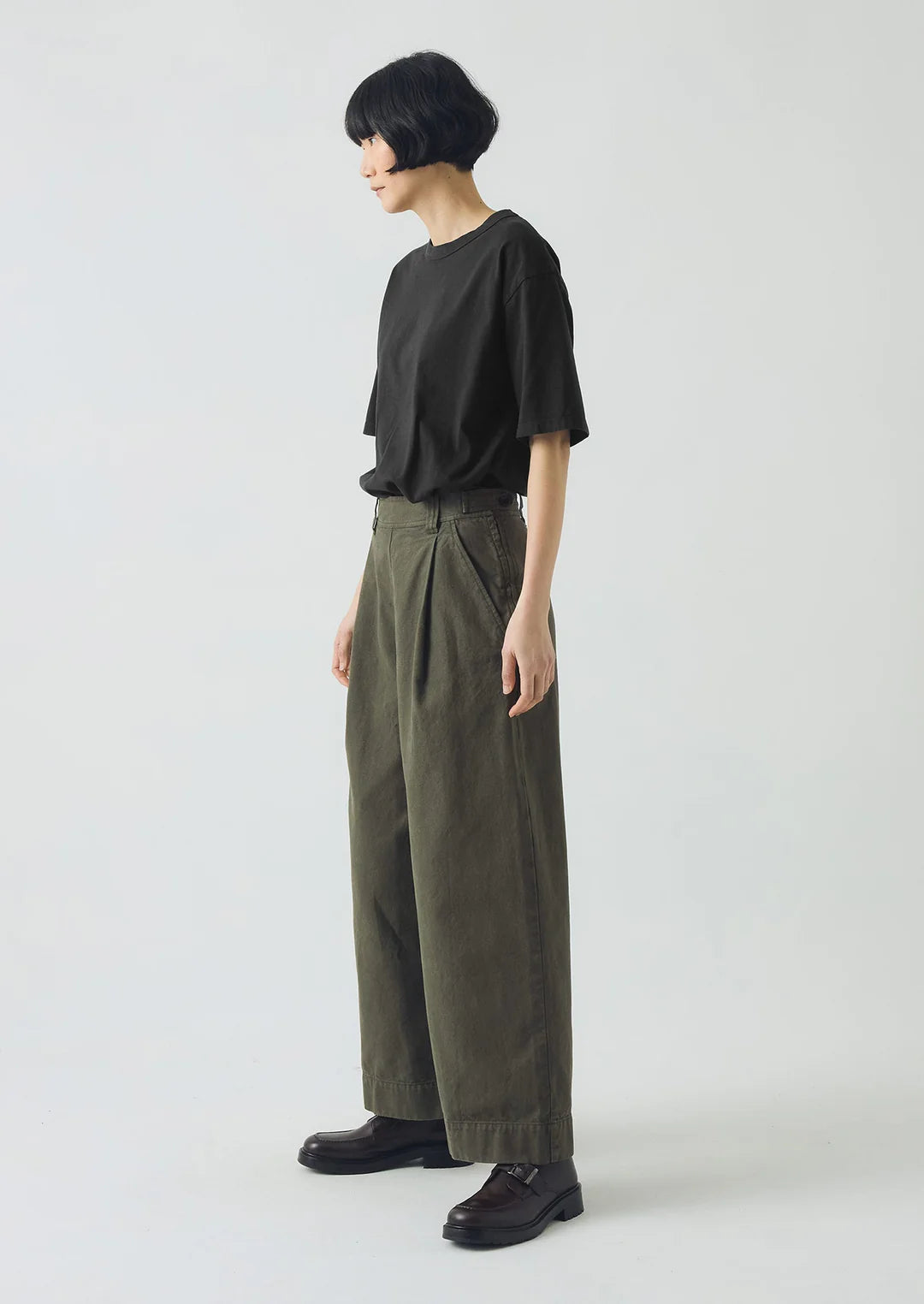 Cotton Canvas Pleat Front Trouser