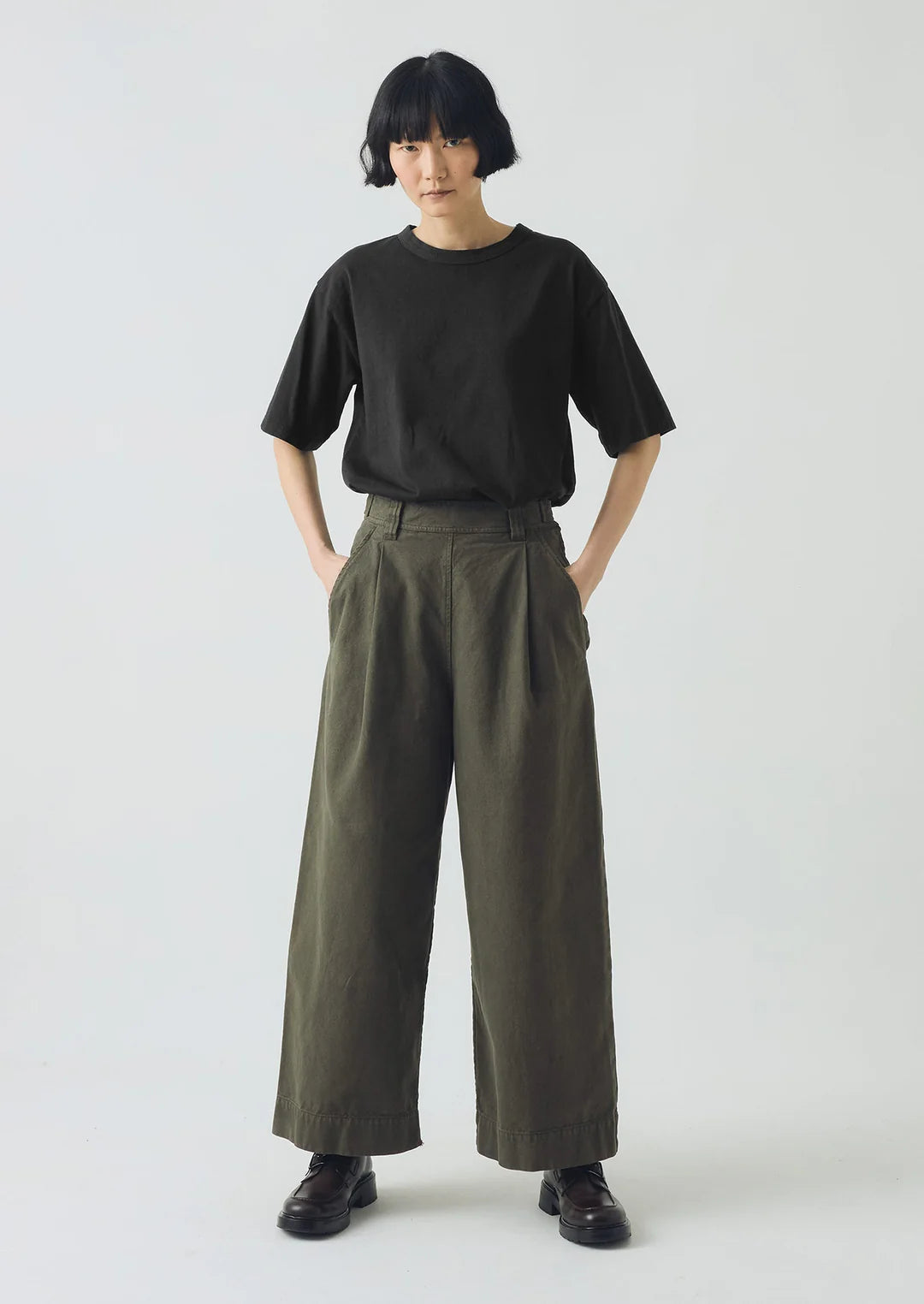 Cotton Canvas Pleat Front Trouser