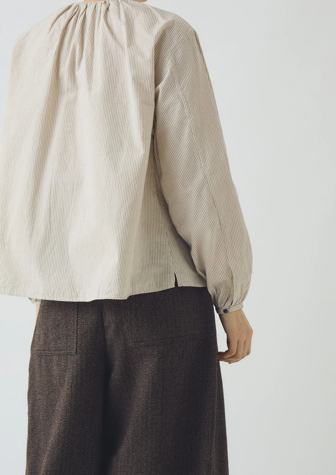 Gathered Neck Mini Stripe Shirt