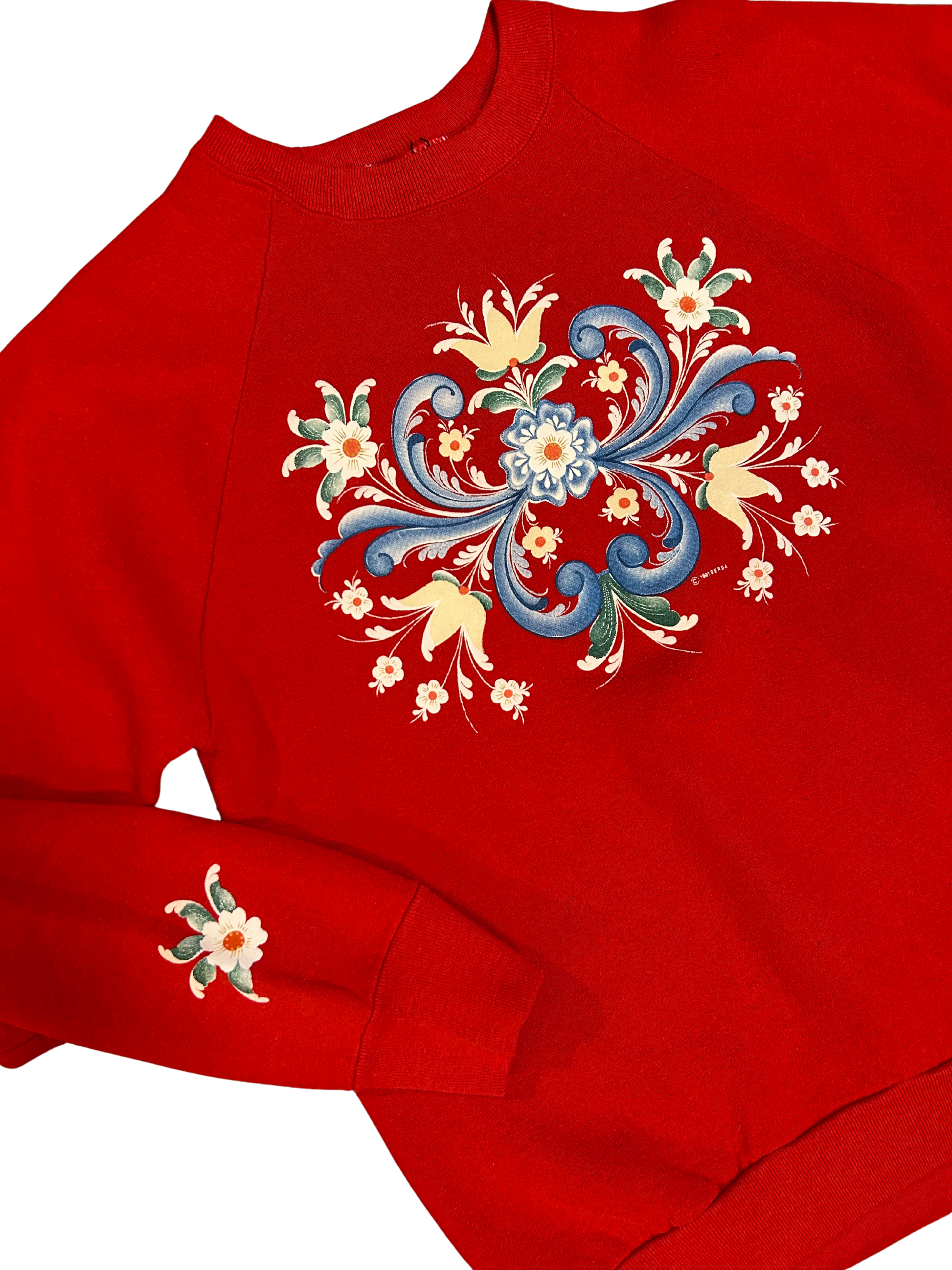 Hanes Vintage Red Floral Crewneck