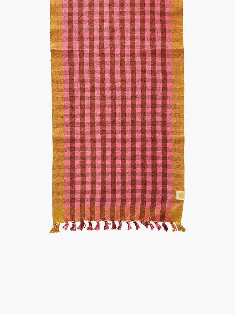 Grid Plaid Table Runner - Grapefruit