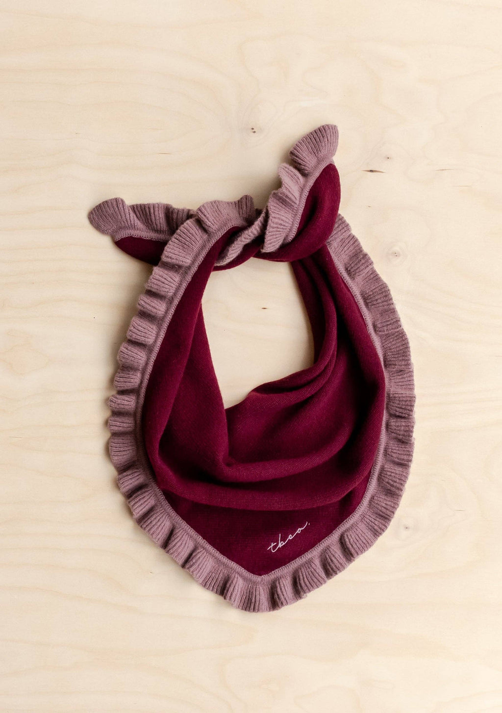 Merino Wool Triangle Scarf in Burgundy Ruffle