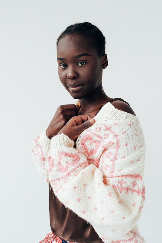 Pink Heart Intarsia Cardigan