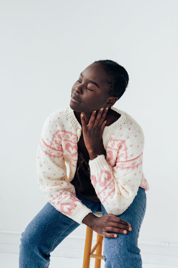 Pink Heart Intarsia Cardigan