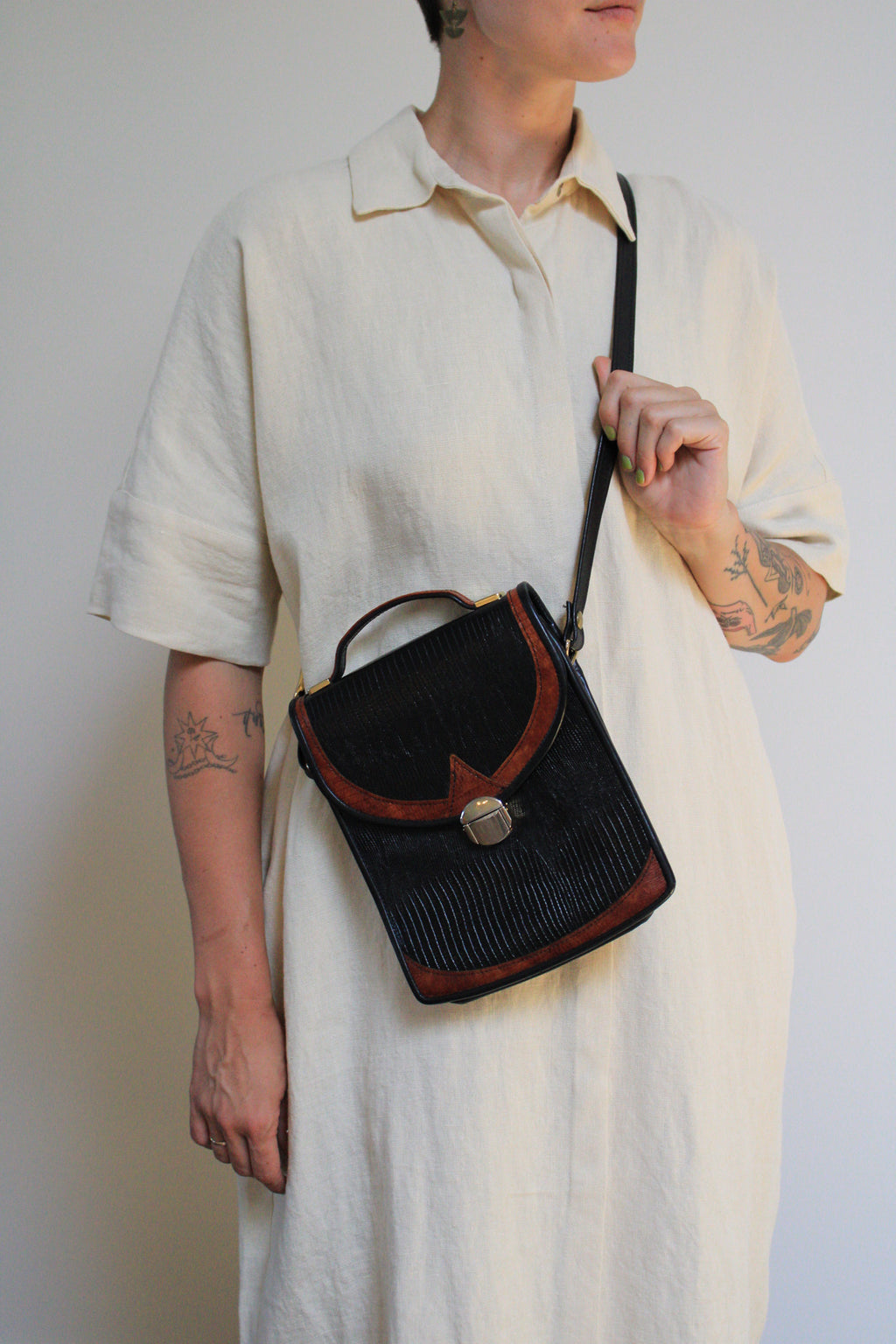 Snakeskin Embossed Crossbody Satchel