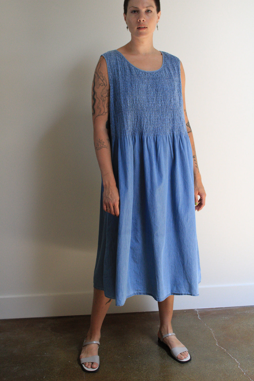 Smocked Chambray Maxi Dress