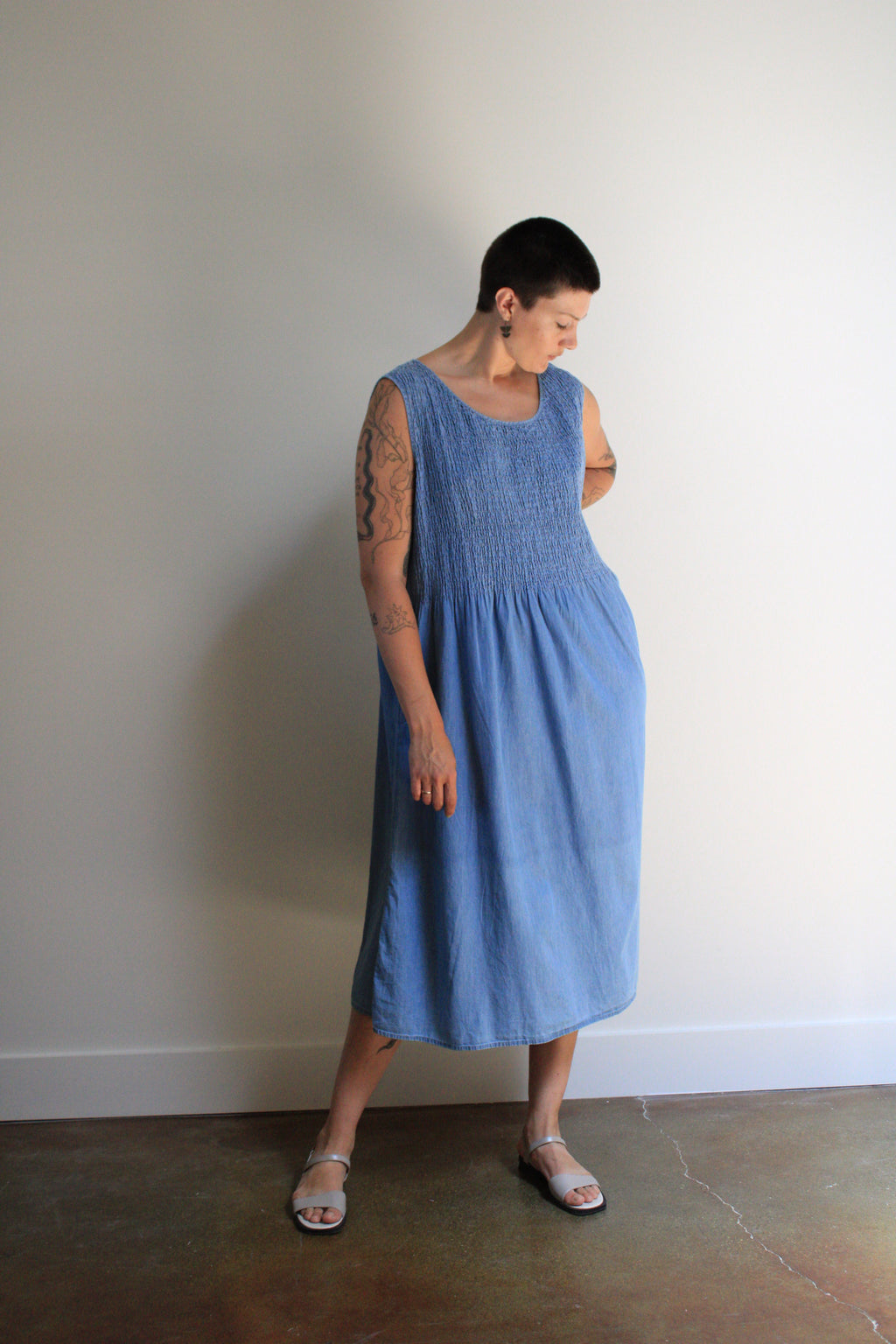 Smocked Chambray Maxi Dress