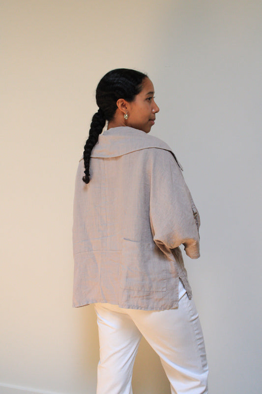 Linen Shawl Collar Chore Top