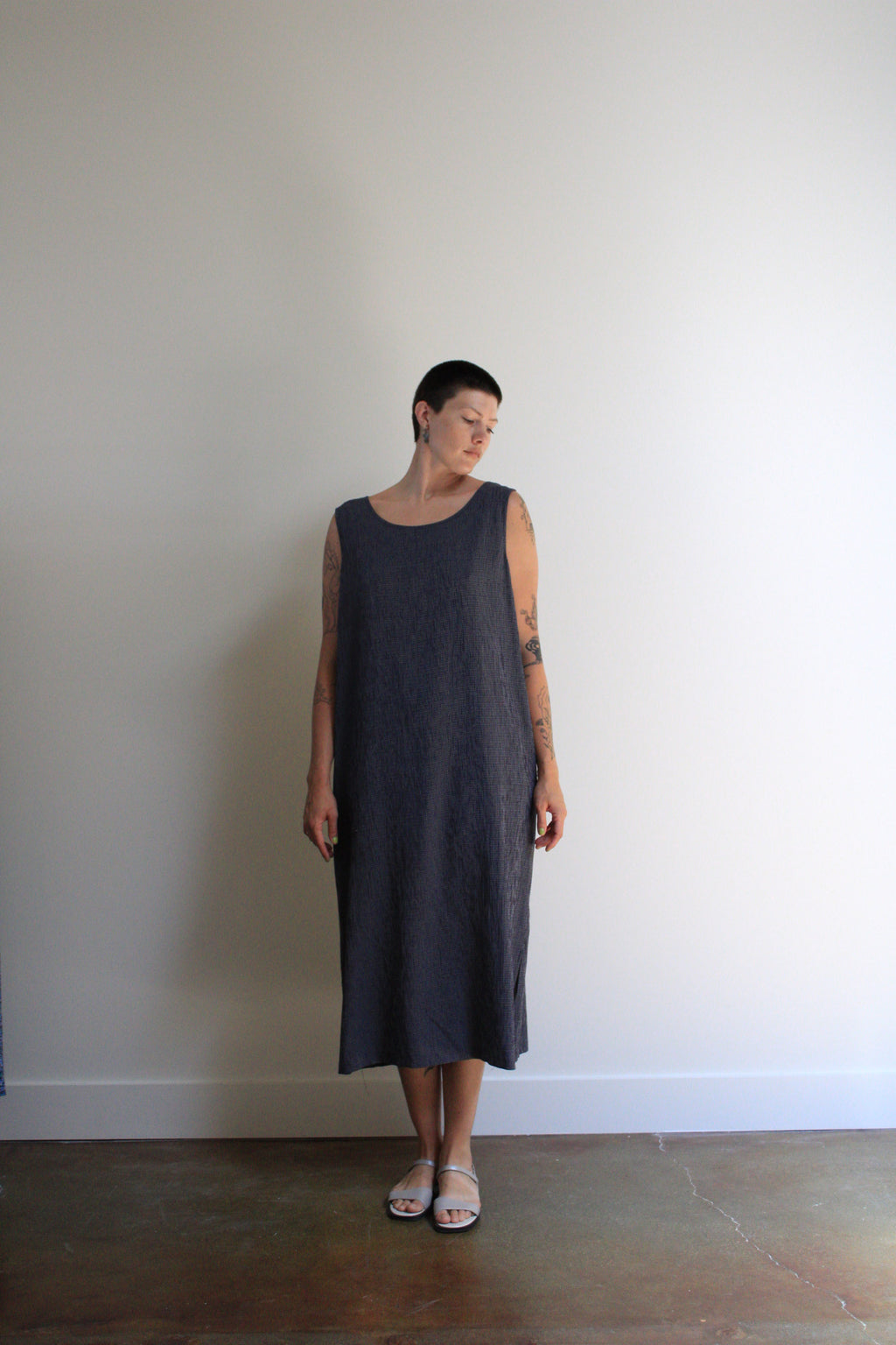 Ocean & White Grid Maxi Dress