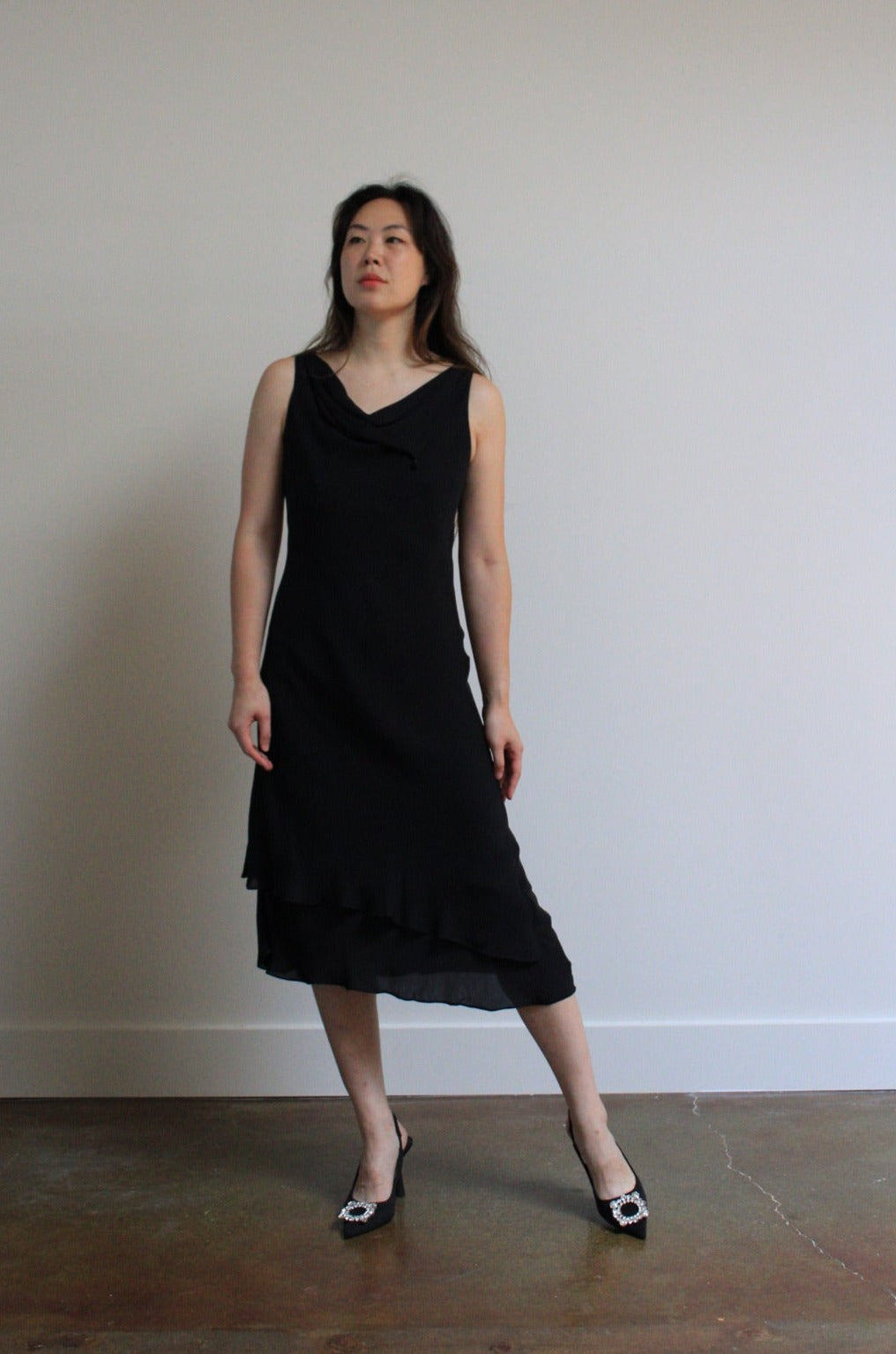 Silk Cowl Neck Dress