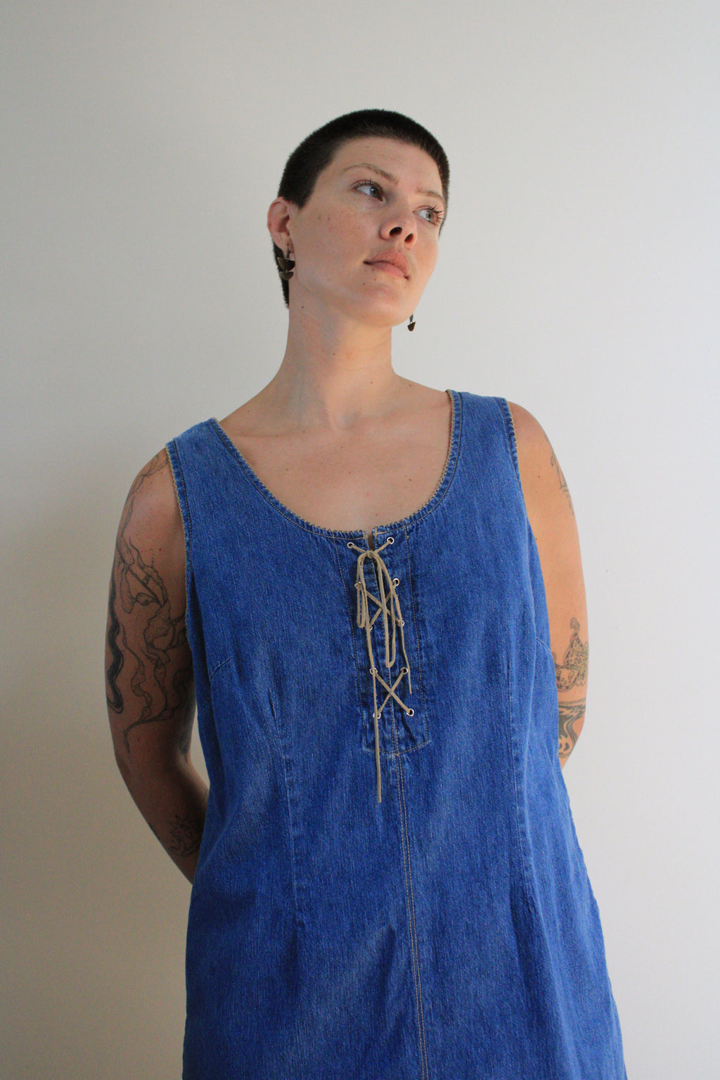 Lace Up Denim Mini Dress