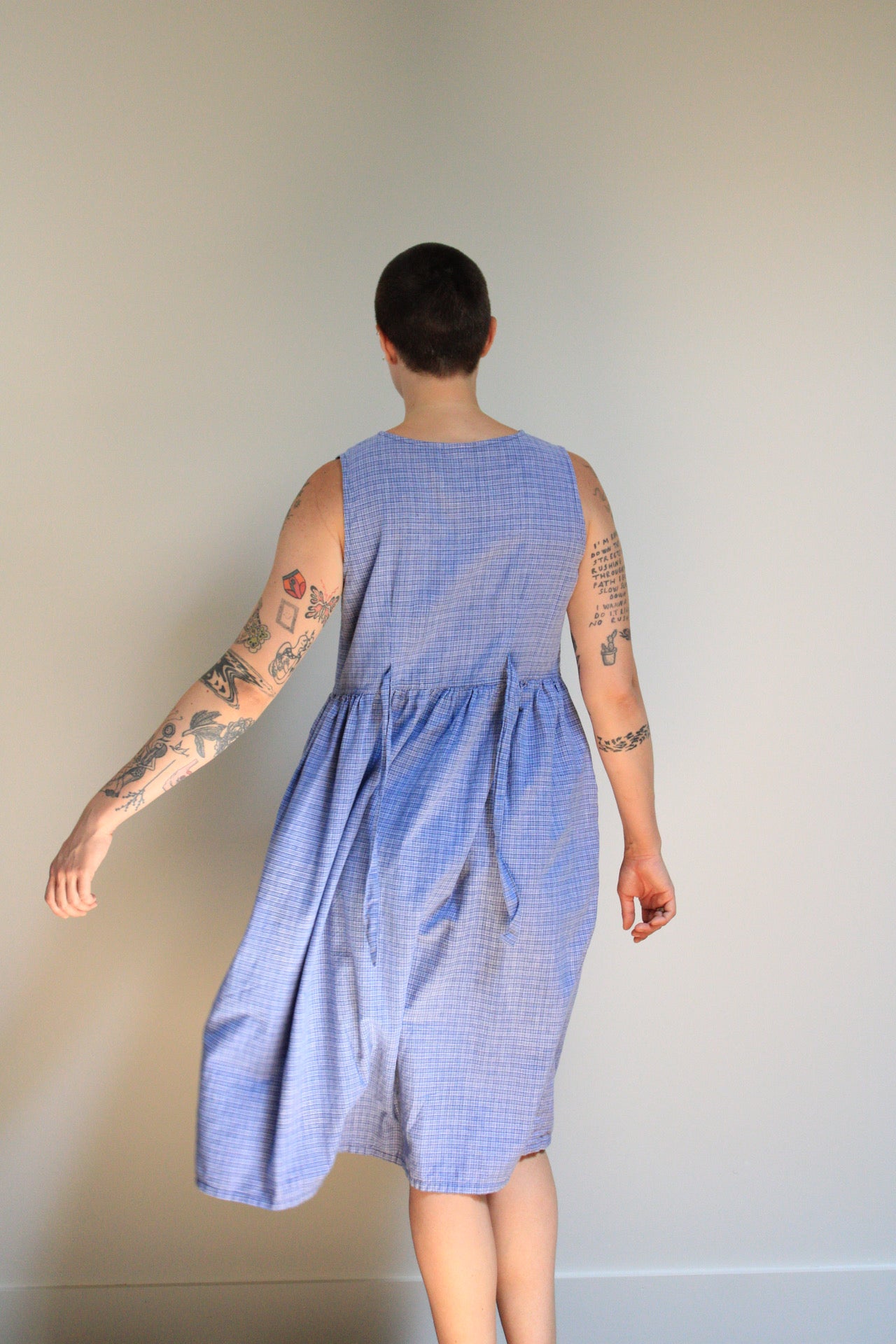 Checked Button Front Cotton Dress