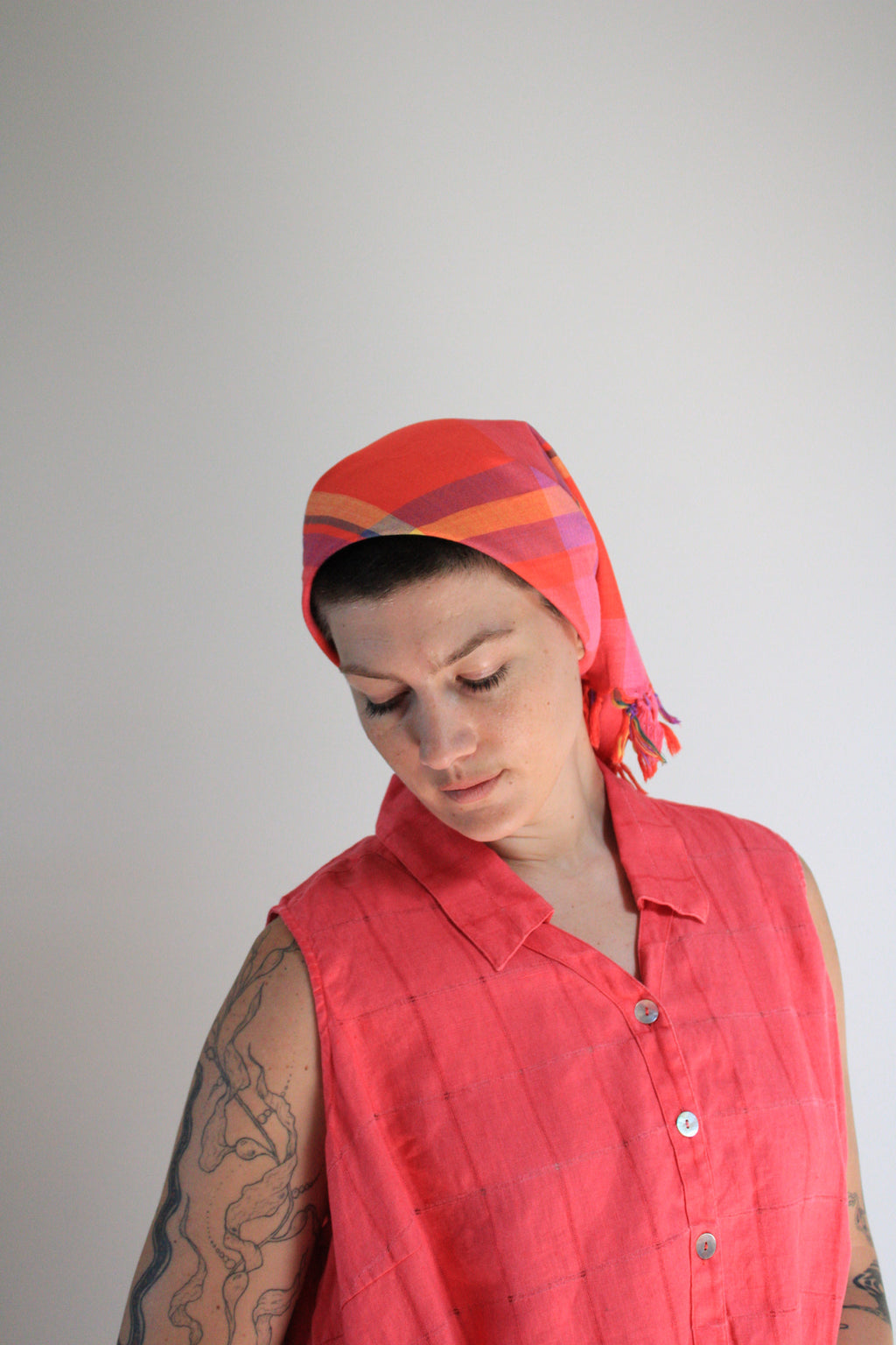 Bright Plaid Tassel Square Scarf