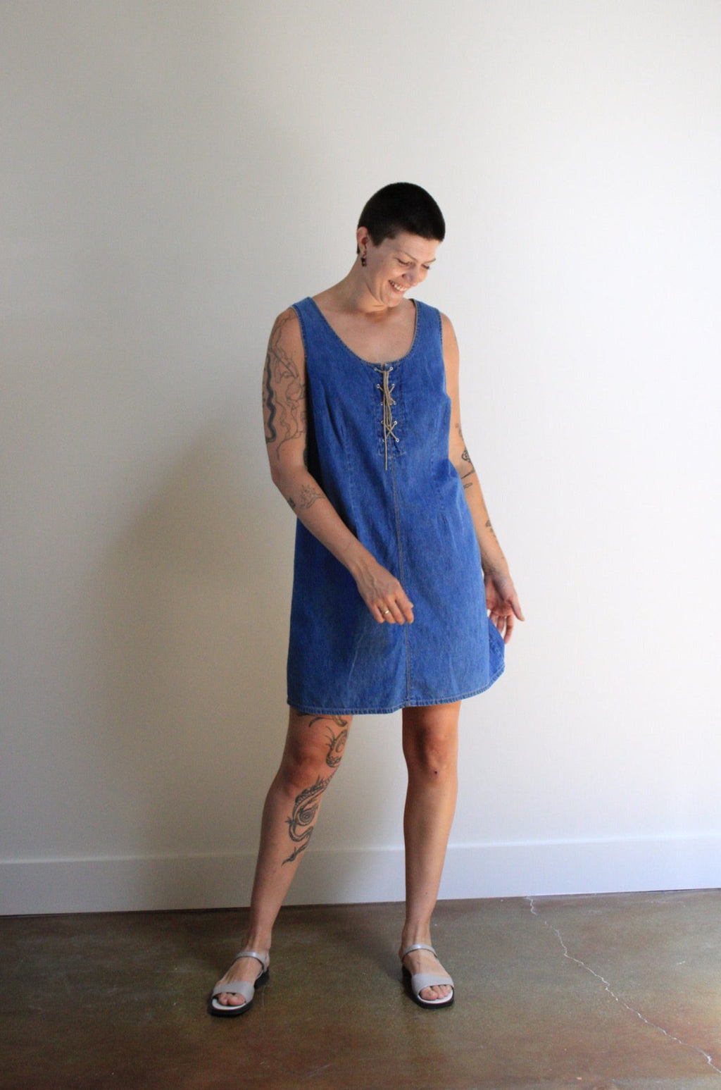 Lace Up Denim Mini Dress