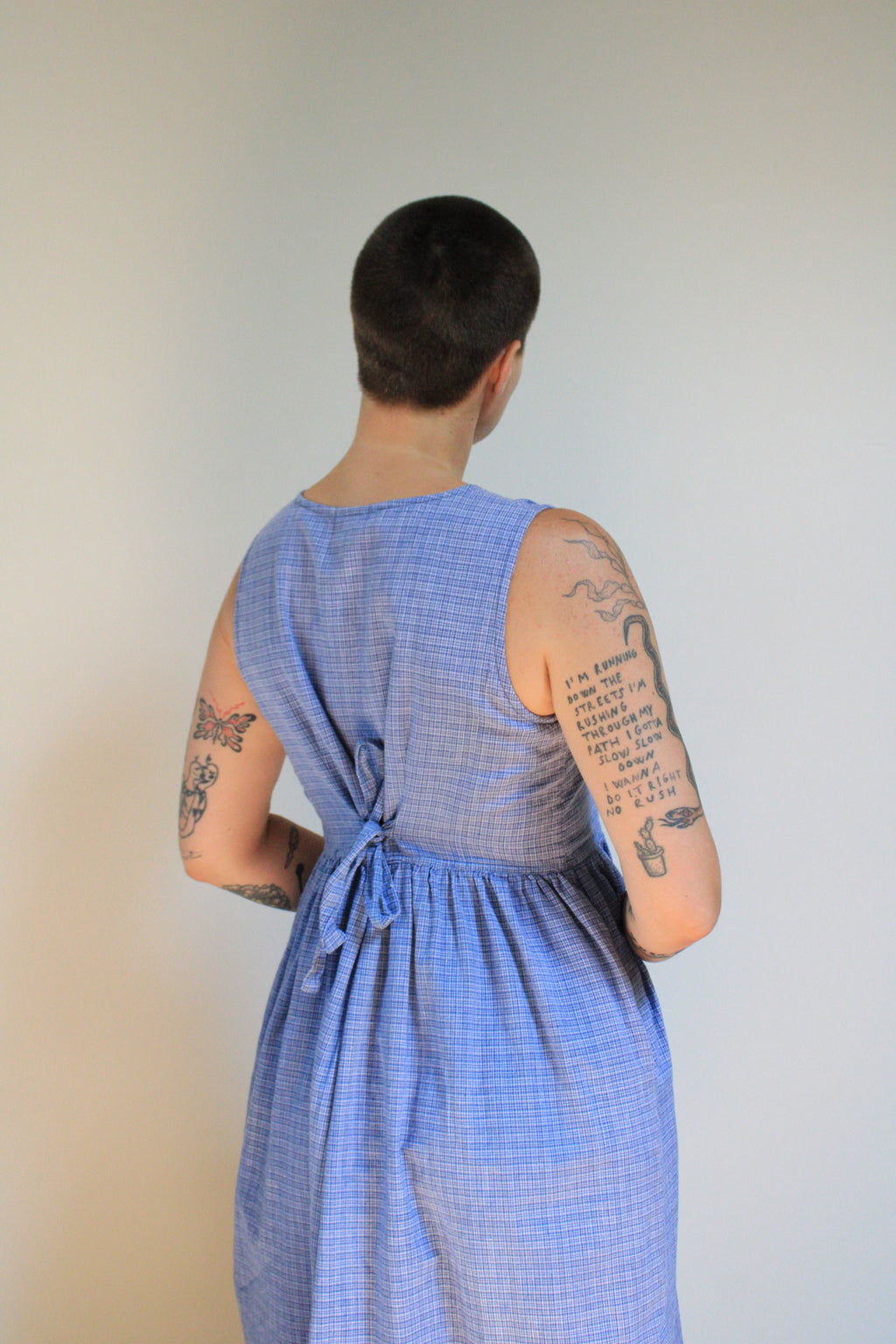 Checked Button Front Cotton Dress