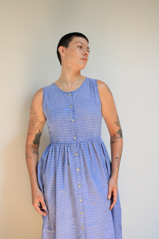 Checked Button Front Cotton Dress