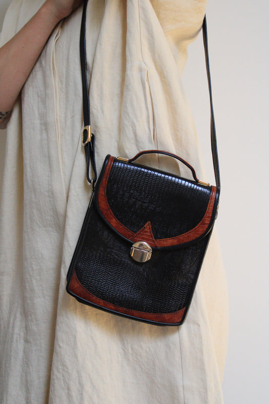 Snakeskin Embossed Crossbody Satchel