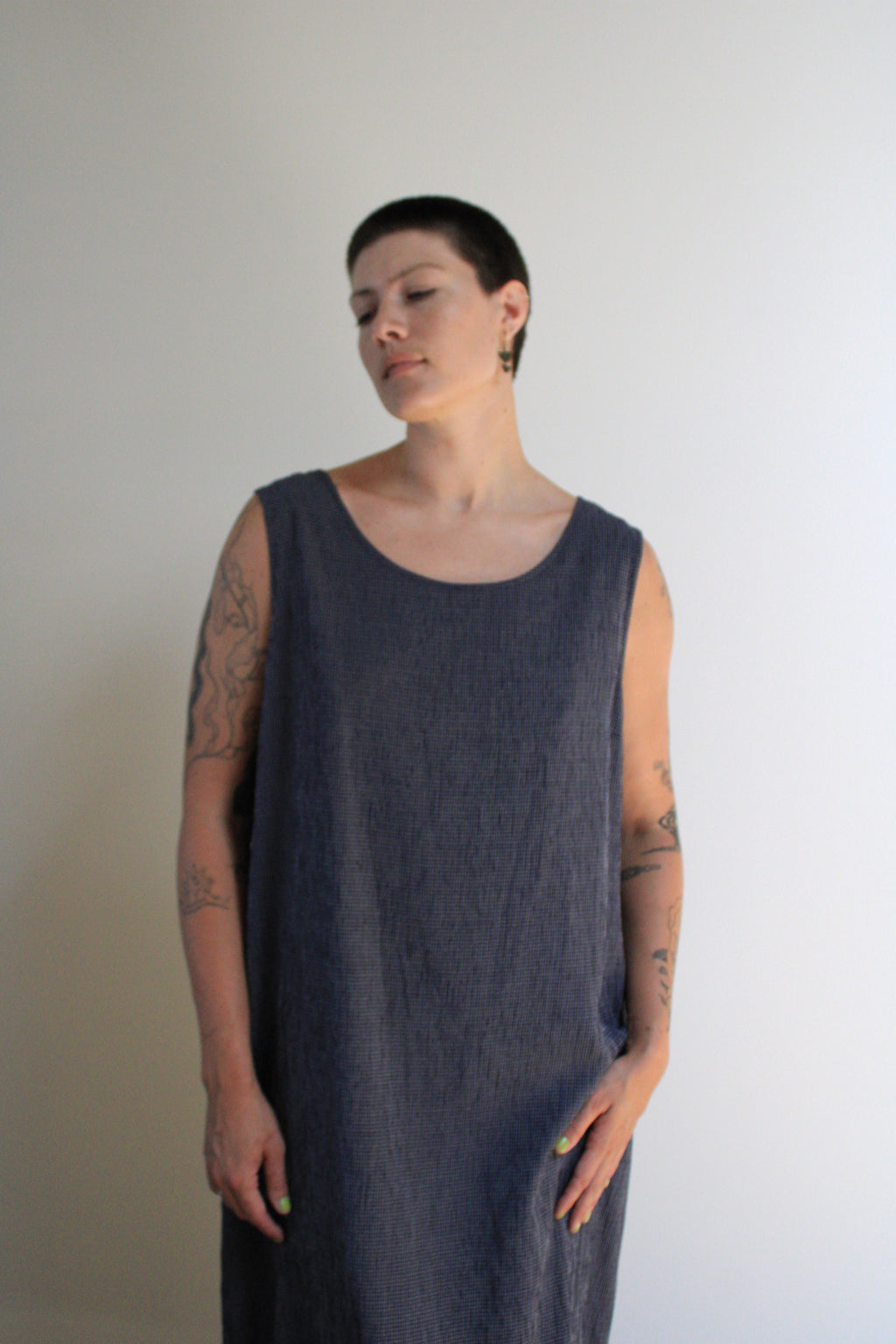 Ocean & White Grid Maxi Dress