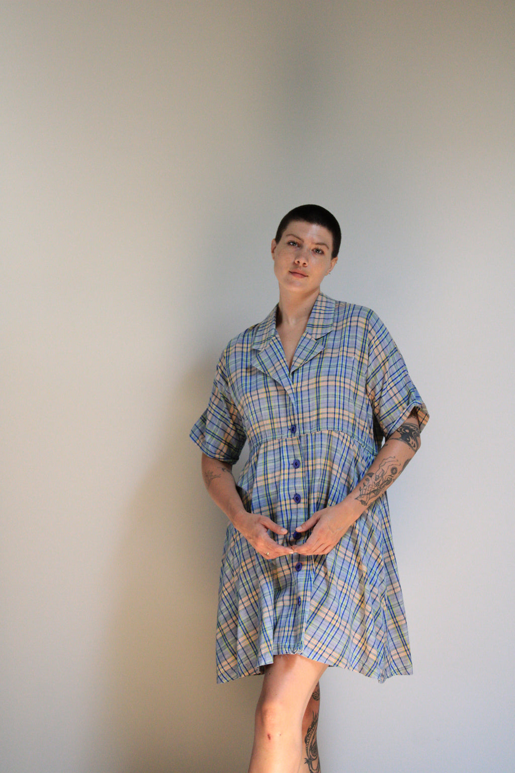 Button Front Plaid Dress