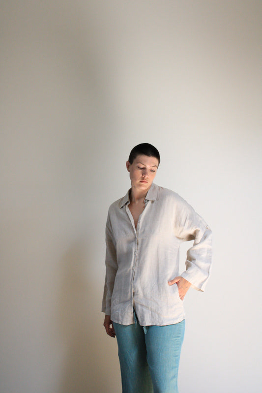 Natural Linen Button Down Top