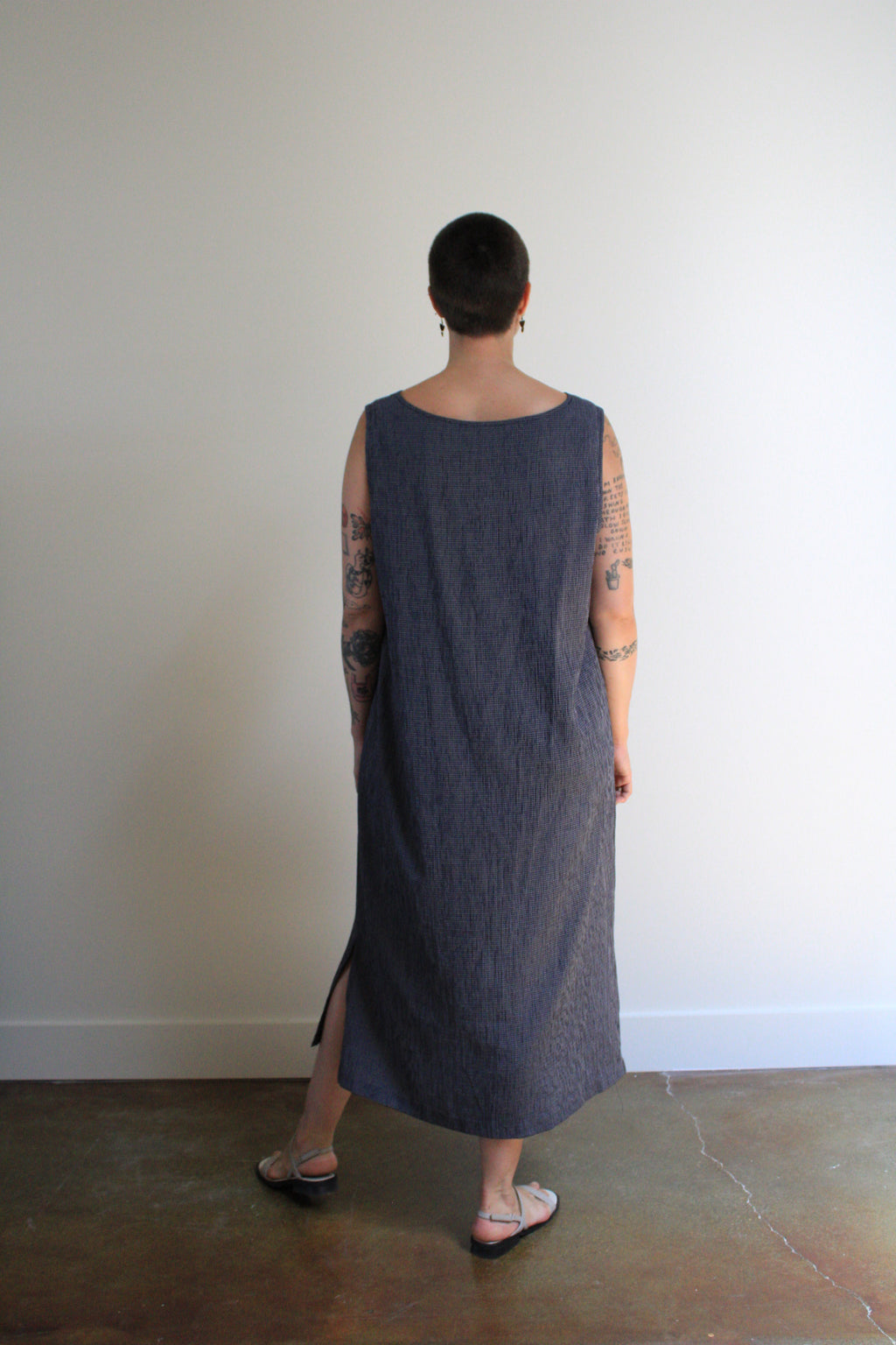 Ocean & White Grid Maxi Dress