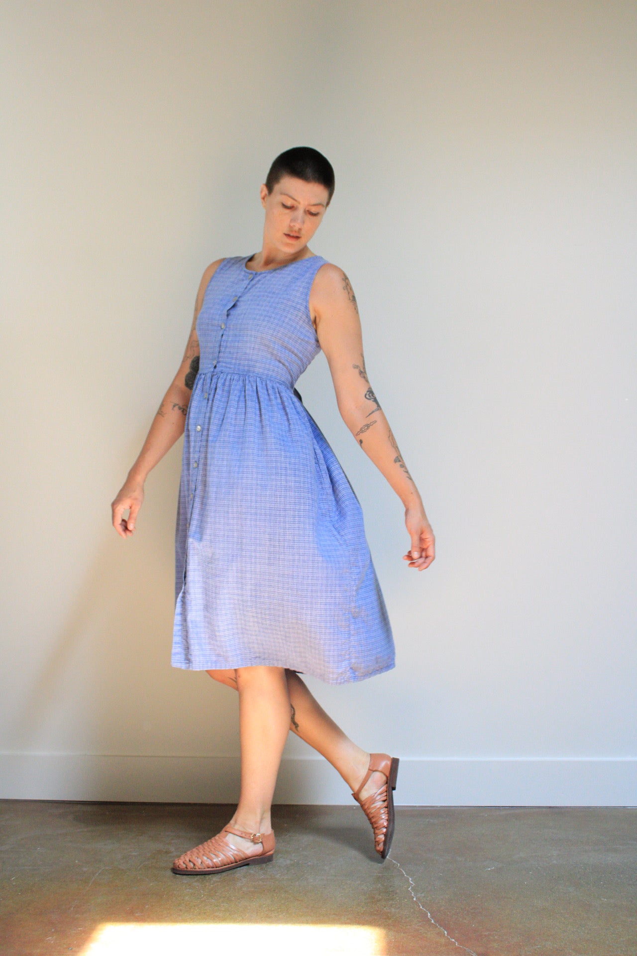 Checked Button Front Cotton Dress