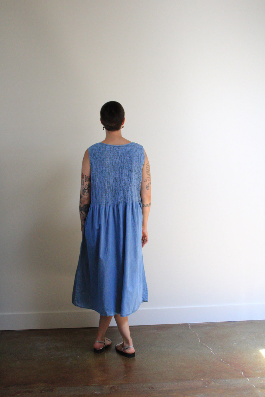 Smocked Chambray Maxi Dress