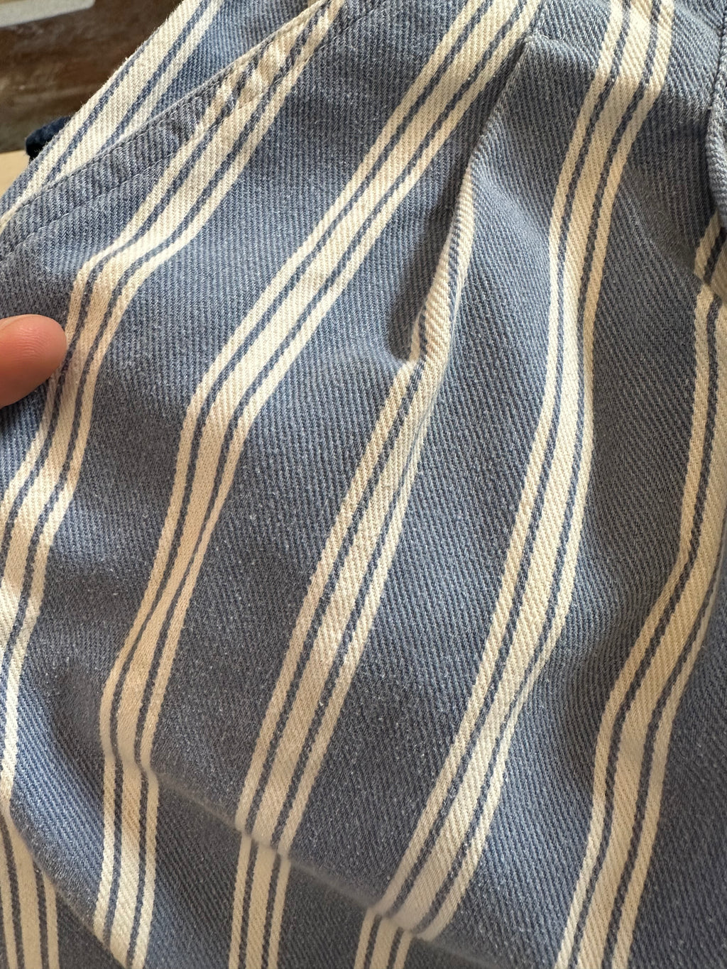 Blue & White Striped Denim Pleated Shorts