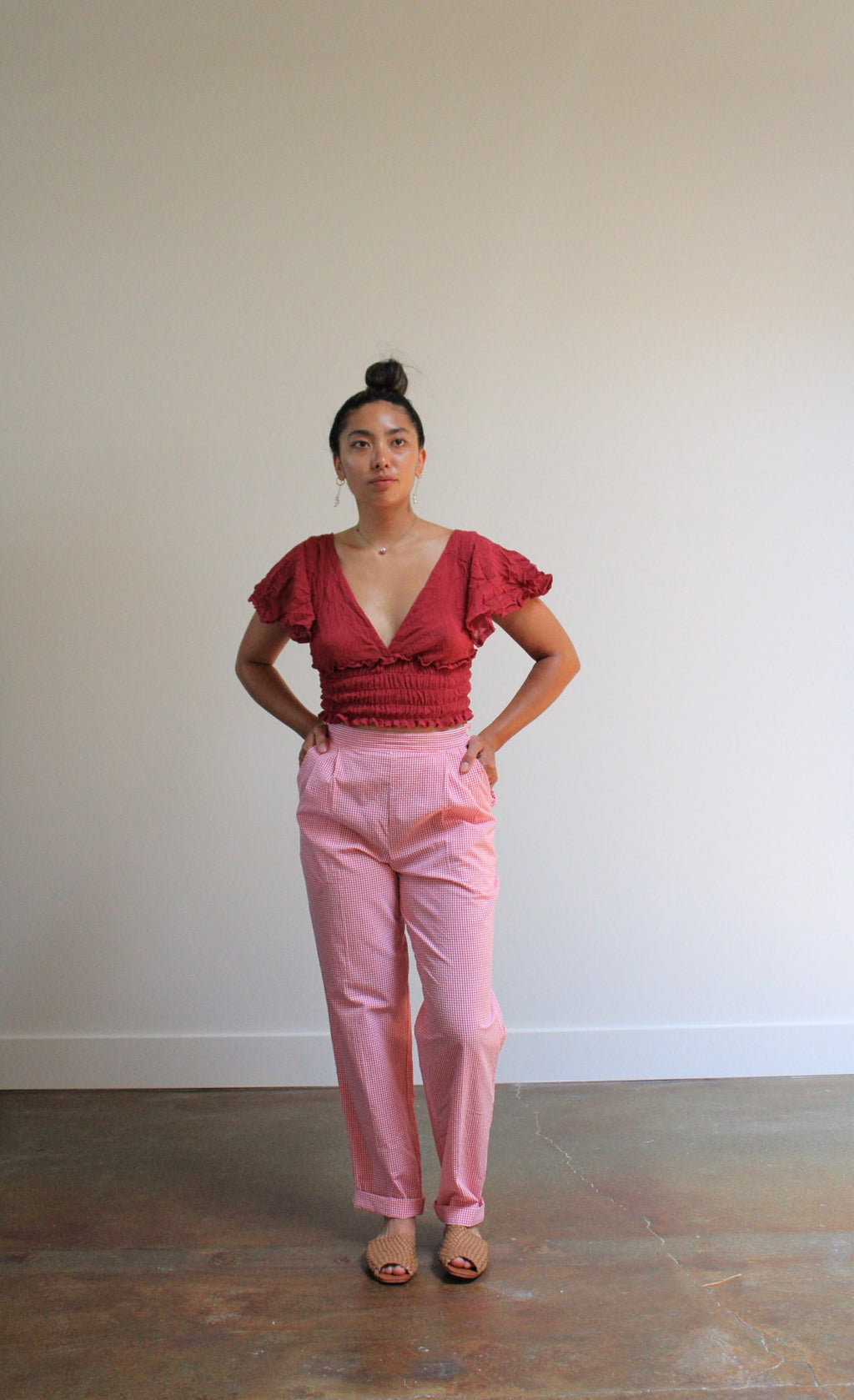 Strawberry Gingham High Rise Pants