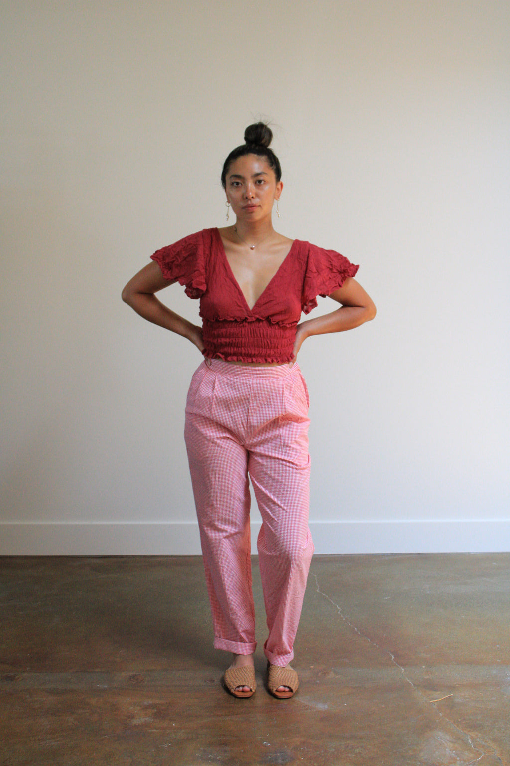 Strawberry Gingham High Rise Pants