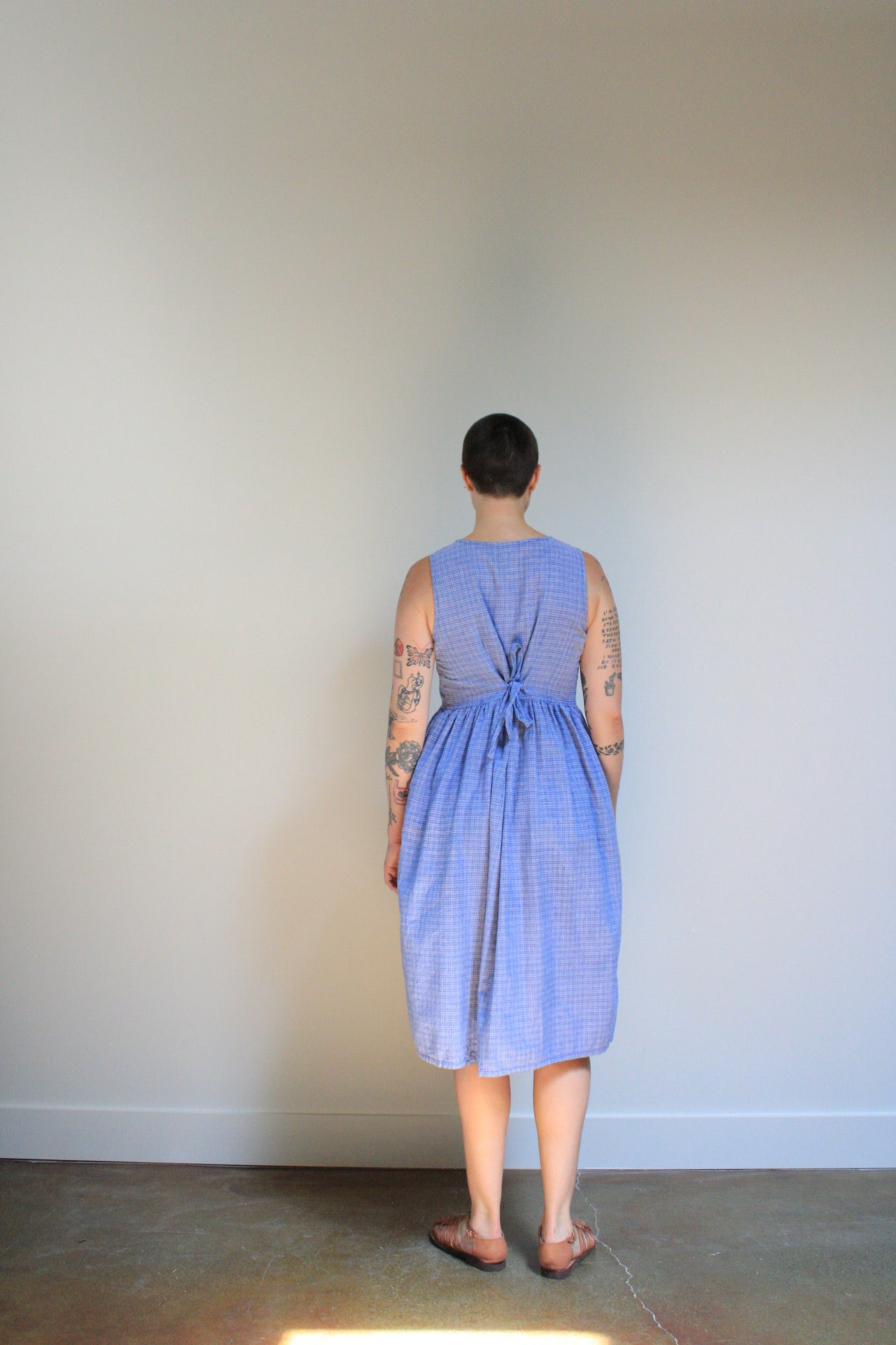 Checked Button Front Cotton Dress